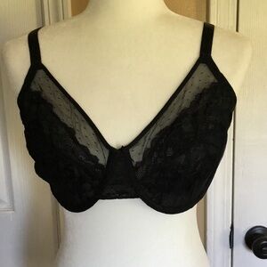Sheer Black Lace Underwire Bra with Mesh Panels